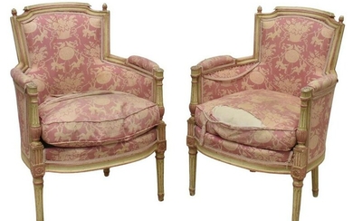 (2) FRENCH LOUIS XVI STYLE PAINTED BERGERES