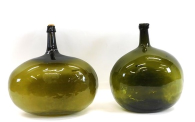 (2) Large demijohn glass bottles, 18th-19th c.
