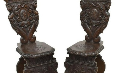 (2) RENAISSANCE REVIVAL CARVED WOOD SIDE CHAIRS