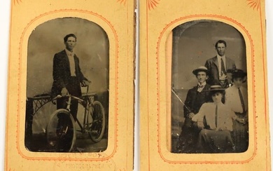 (2) TINTYPES, ONE WITH BICYCLE