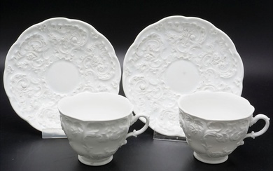 2 Tassen und Untertassen mit Reliefdekor / 2 cups and saucers with relief pattern, Meissen,...