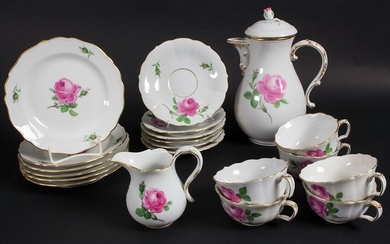 20 tlg. Kaffeeservice 'Rote Rose' / A 20-piece coffee set with rose decor, Meissen, Anfang...