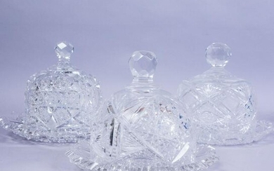 3 ABP Cut Glass Covered Butter Dishes