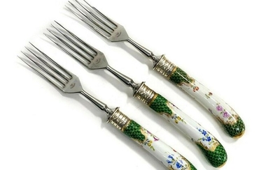 3 Rostfrei 800 Silver Porcelain Forks, Early 20th C