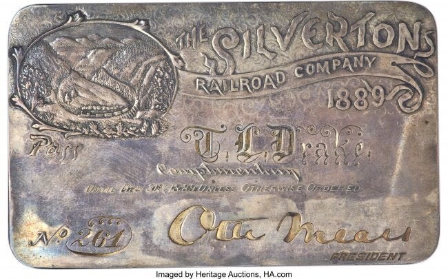 3770: 1889 Silverton Railroad Company Silver Pass. The