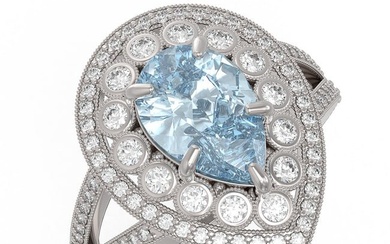 3.82 ctw Certified Aquamarine & Diamond Victorian Ring 14K White Gold