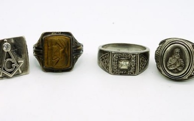 (4) 925 Rings. Masonic, Tigers Eye & More