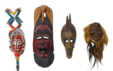 4 African Carved Tribal Masks Includes Mali