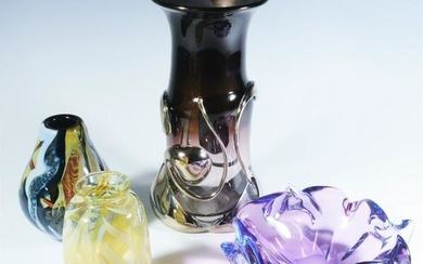 (4) Mark Russell Studio Art Glass Vase, Etc