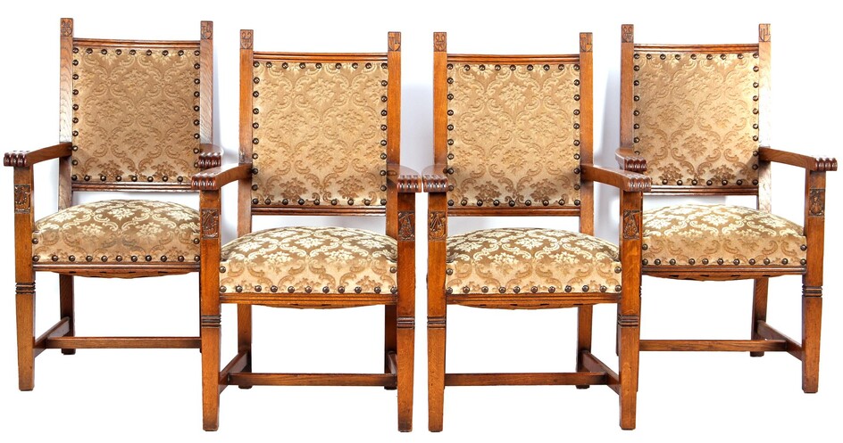 (-), 4 oak dining room armchairs with beautiful...
