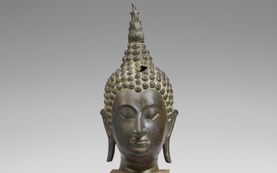 A large Sukhothai bronze head of a Buddha. 14th century or later
