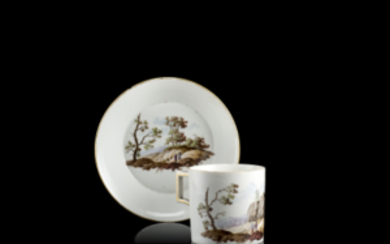 A polychrome porcelain cup with saucer. Furstenberg, 19th century (h. cup cm 6; d. saucer cm 12,5) (defects, wear and...
