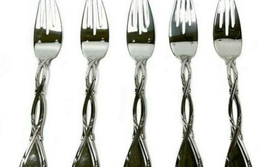 5 Emile Puiforcat French Sterling Silver Salad or Luncheon Forks in Royal