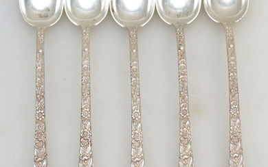 5 STERLING REPOUSSE S. KIRK AND SON ICED TEA SPOONS