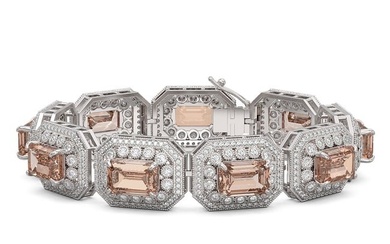 52.65 ctw Morganite & Diamond Victorian Bracelet 14K White Gold