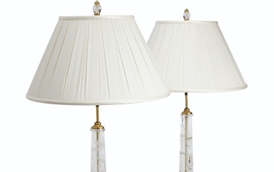 A PAIR OF GILT-METAL AND ROCK CRYSTAL TABLE LAMPS, 20TH CENTURY