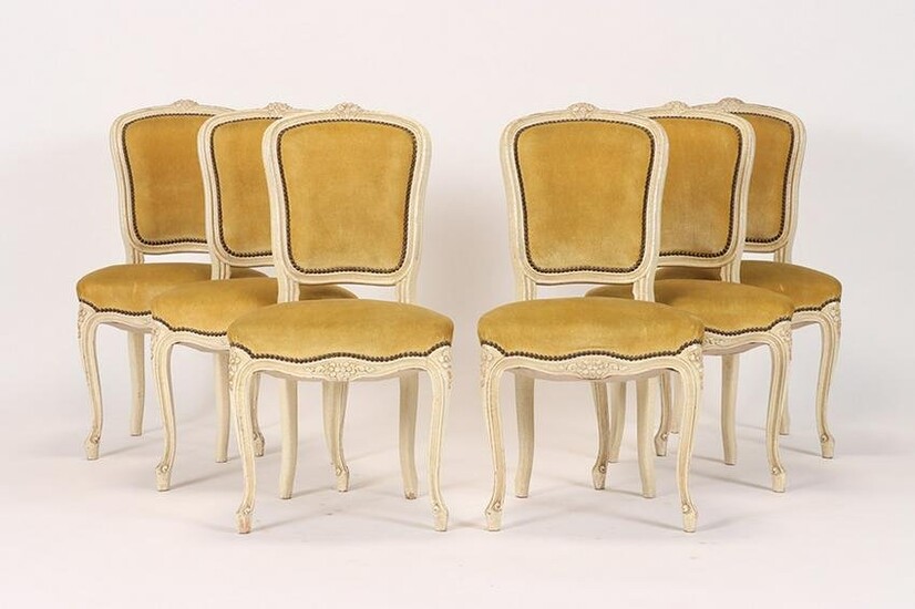 6 PAINTED LOUIS XV STYLE FRENCH DINING CHAIRS 1940