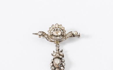 A 14 carat gold, silver and rose-cut diamond brooch