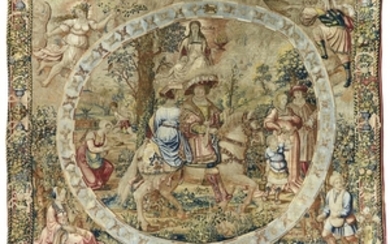 'April', A Flemish medallion months tapestry, Brussels, early 16th century, unidentified designer, from the circle of Bernard van Orley (c. 1488–1541) circa 1525