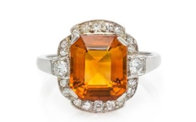 An Art Deco Platinum, Citrine and Diamond Ring