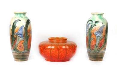 A pair of Brangwyn ware Royal Doulton vases,...