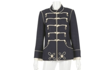 Chanel Pearl Trim Navy Jacket, c. 2009, ribbed...