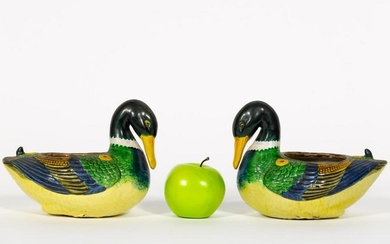 Pair, Chinese Polychrome Hanging Duck Planters