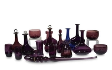 A collection of seventeen amethyst glass table items 19th...