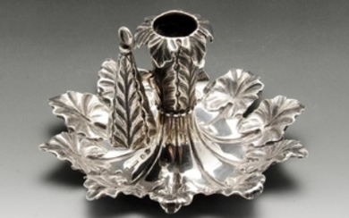 An early Victorian silver chamberstick, the embossed