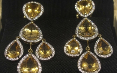 Elegant 36 Carat Citrine Diamond Micro-Pave Yellow Gold
