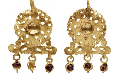 A pair of Etruscan gold sheet earrings,...