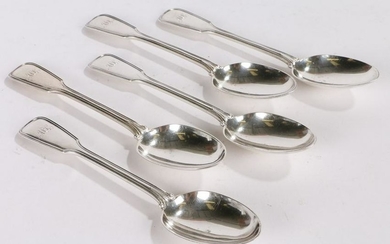 Five Victorian silver teaspoons, London 1859, maker