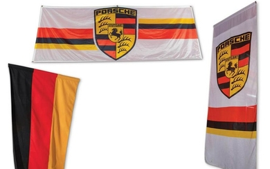 German Flag and Pair of Porsche Banners