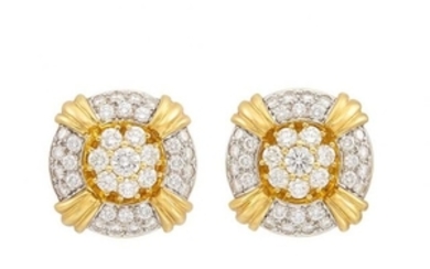 Pair of Gold, Platinum and Diamond Earrings
