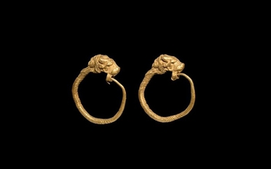 Greek Gold Lion-Headed Earrings