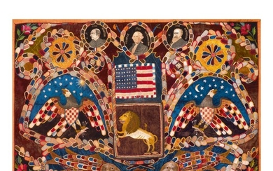 IMPORTANT GEORGE WASHINGTON MEMORIAL PIECED AND EMBROIDERED SILK AND VELVET TAPESTRY, LATE 19TH CENTURY