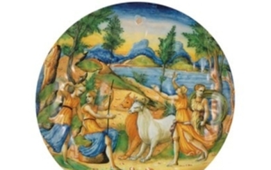AN ITALIAN MAIOLICA ISTORIATO CRESPINA, CIRCA 1550-60, DUCHY OF URBINO