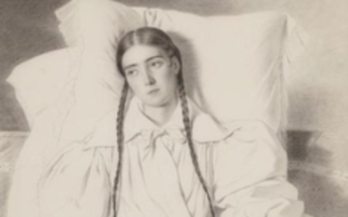Léon VIARDOT Portrait de jeune femme alitée,...