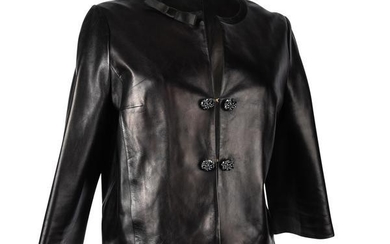 Louis Vuitton Jacket Black Leather Jeweled Buttons