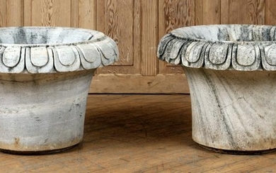 PAIR OF MARBLE URN TOPS OR GARDEN PLANTERS