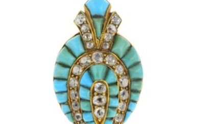 A mid Victorian 18ct gold diamond and turquoise brooch. View more details