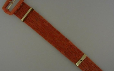RARE 18k Yellow Gold & Coral Buckle Bracelet Vintage