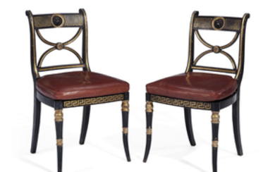 A PAIR OF REGENCY EBONIZED AND PARCEL-GILT SIDE CHAIRS, BY WILLIAM THOMS, CIRCA 1820