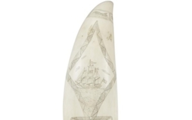 Scrimshaw whale's tooth dated "1845" Decorated on one side...