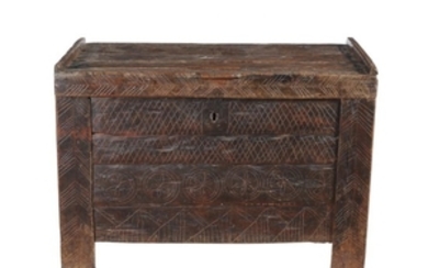 A Spanish walnut chest, incorporating 16th century and later elements