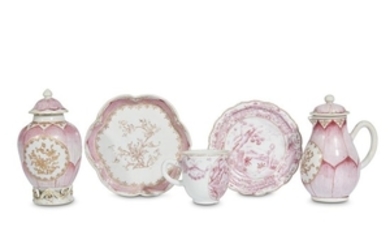 Three Chinese export porcelain 'lotus' tea wares 18th century...