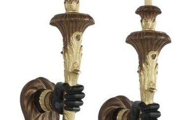 Pair of Venetian-Style Parcel-Gilt "Hand" Sconces