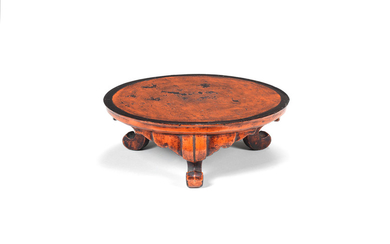 A Negoro lacquer round three-scalloped-legged stand for religious offerings
