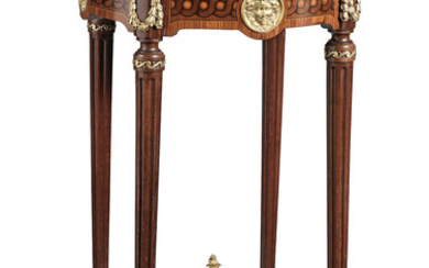 A French late 19th century tulipwood, kingwood, mahogany, parquetry and gilt bronze mounted guéridon
