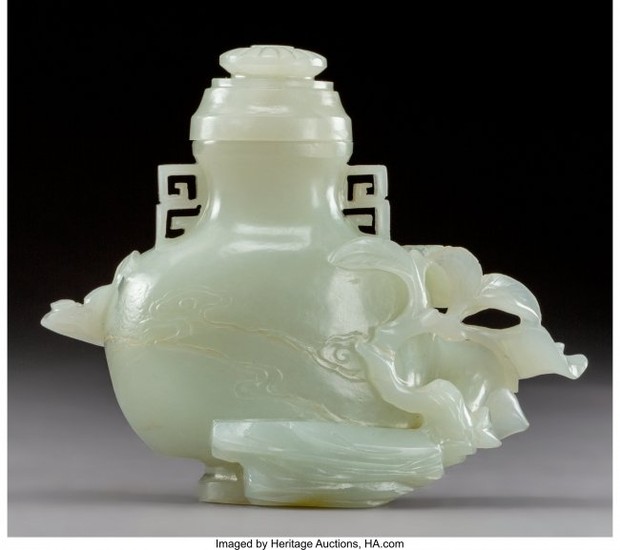 78070: A Fine Chinese Carved White Jade Covered Vase, 1